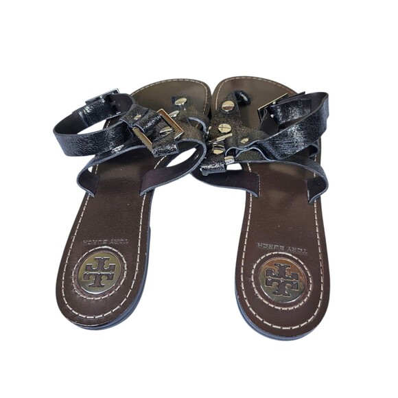 Tory Burch Briza Metallic Silver Gray Leather Gladiator Sandals 9M EUC! $265 - Picture 5 of 13